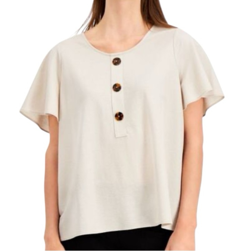 ALFANI 3 Button Flutter Sleeve Tan Top size 1X women NWOT